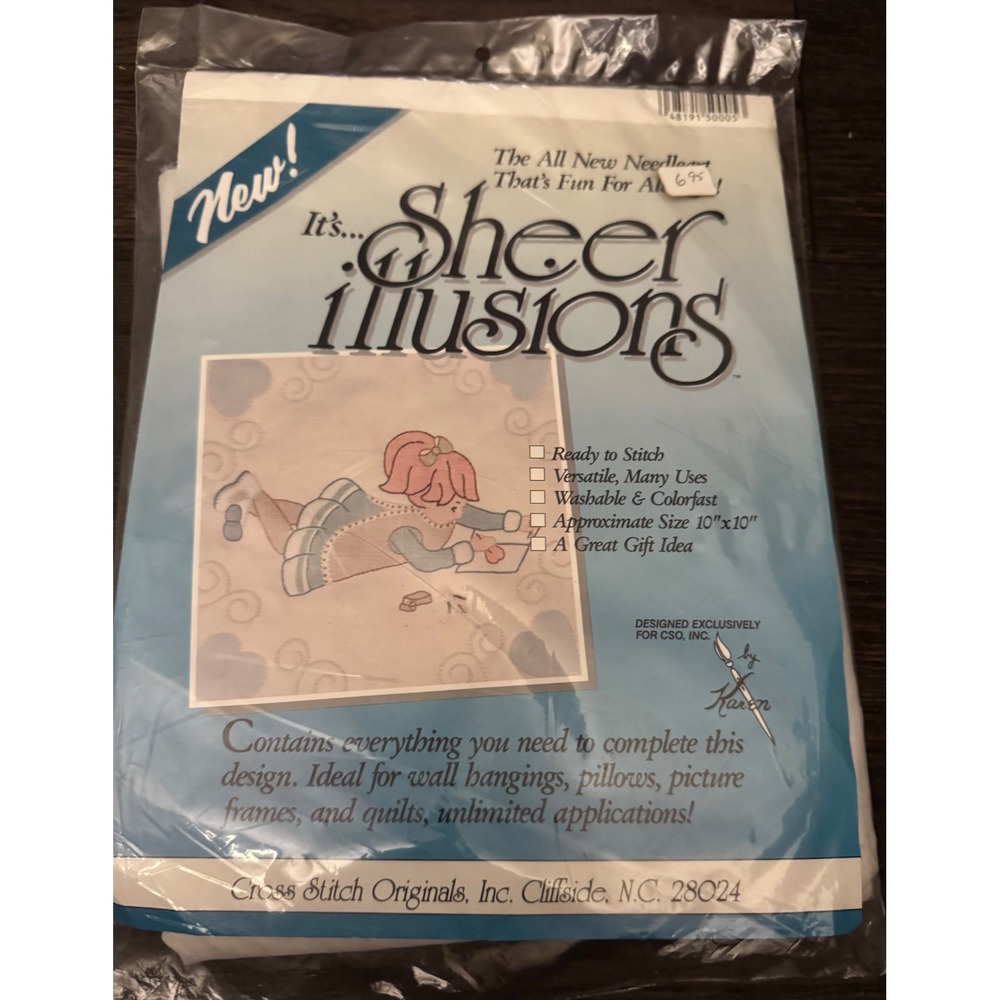 Vintage Sheer Illusions Girl Coloring Cross Stitch Kit 5005 Needleart 10x10 NEW